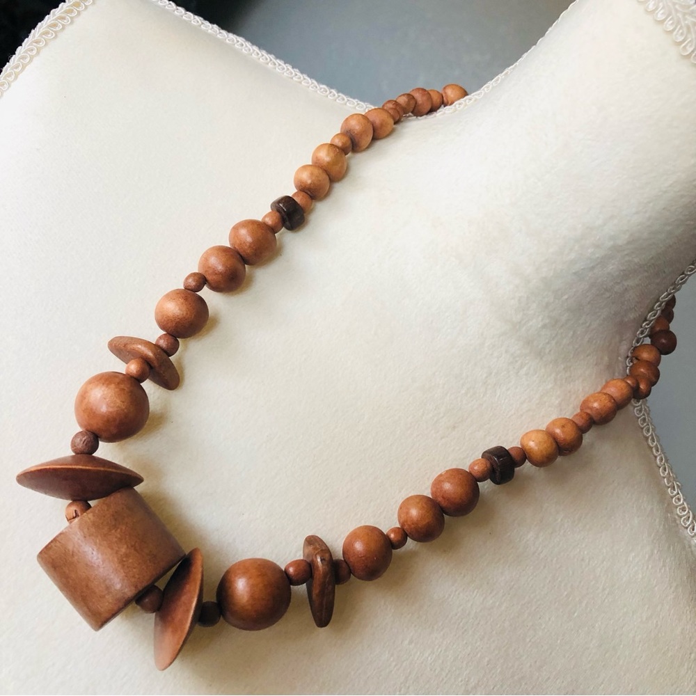 Vintage handmade wood bead necklace
